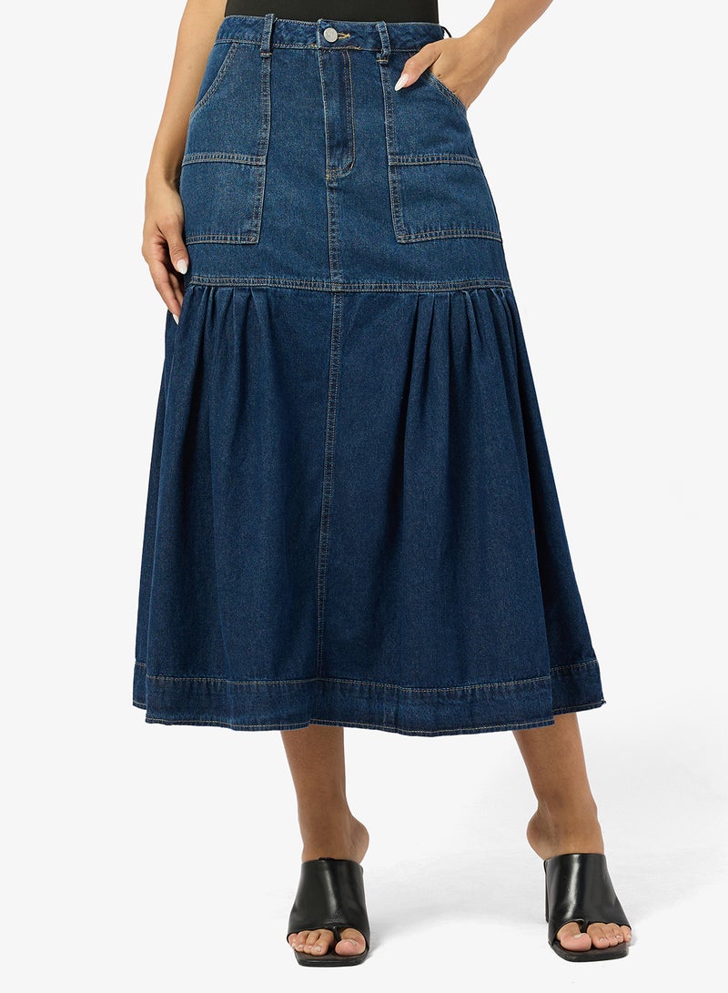 Ginger Denim Flared Midi Skirt - Image 1